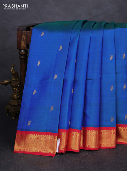 Blue & Red Pure Kanchipuram Silk - Buttas