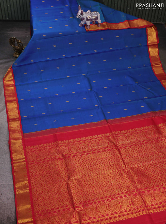Blue & Red Pure Kanchipuram Silk - Buttas