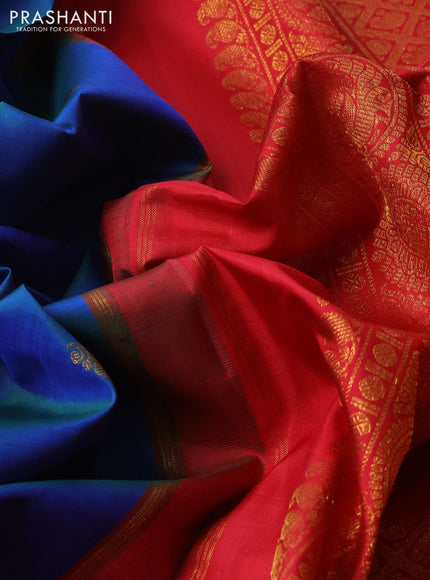 Blue & Red Pure Kanchipuram Silk - Buttas