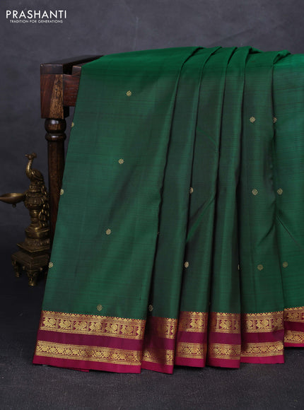 Green & Magenta Pink Pure Kanchipuram Silk - Buttas