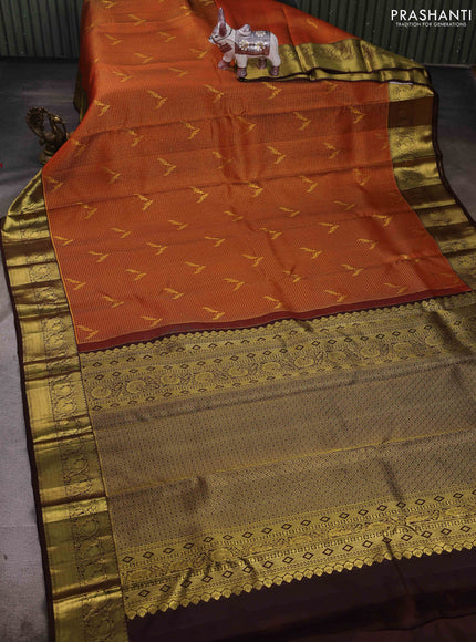 Rust & Coffee Brown Pure Kanchipuram Silk - Checks