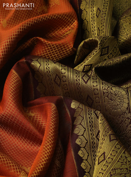 Rust & Coffee Brown Pure Kanchipuram Silk - Checks