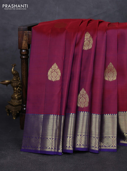 Maroon & Blue Pure Kanchipuram Silk - Buttas
