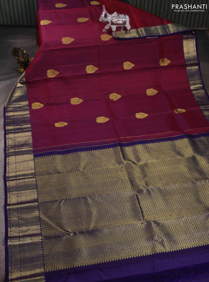 Maroon & Blue Pure Kanchipuram Silk - Buttas