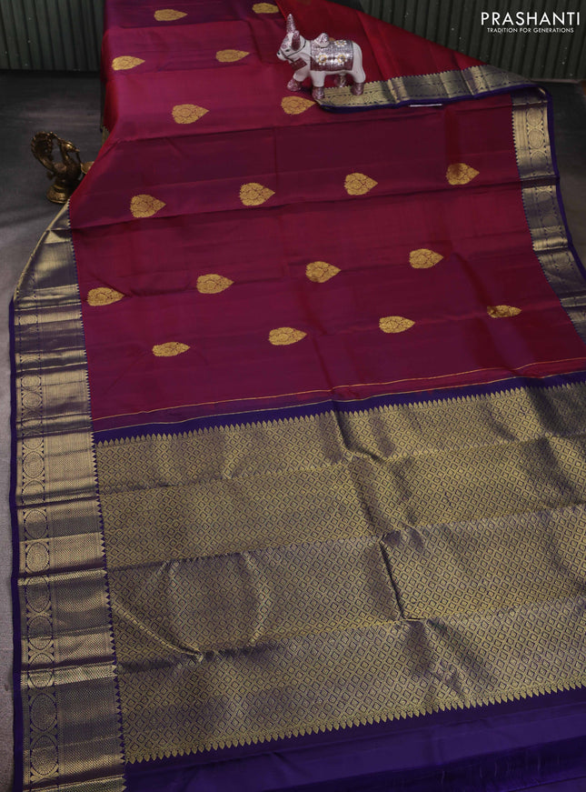 Maroon & Blue Pure Kanchipuram Silk - Buttas