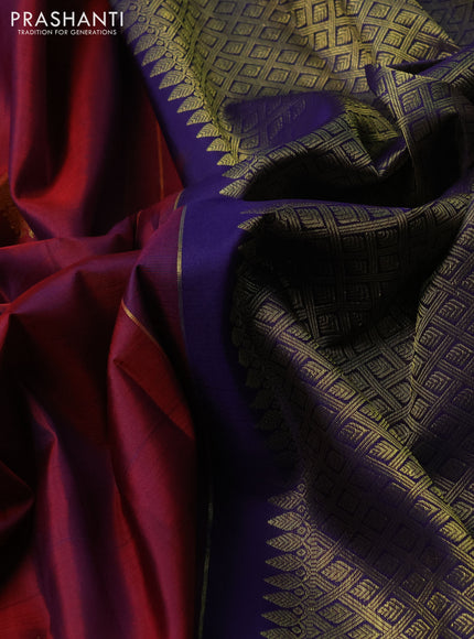 Maroon & Blue Pure Kanchipuram Silk - Buttas