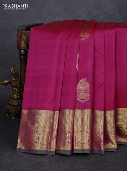 Magenta Pink & Green Pure Kanchipuram Silk - Buttas