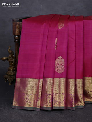 Magenta Pink & Green Pure Kanchipuram Silk - Buttas