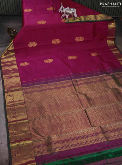 Magenta Pink & Green Pure Kanchipuram Silk - Buttas