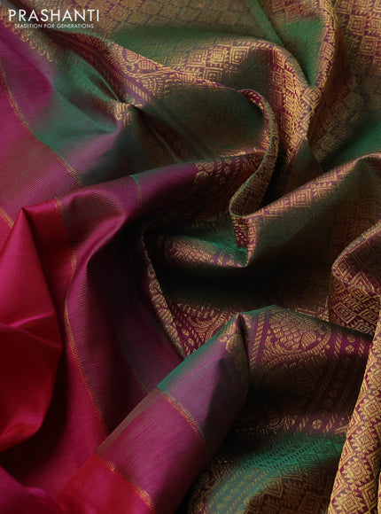 Magenta Pink & Green Pure Kanchipuram Silk - Buttas