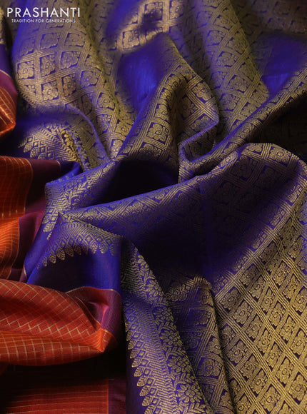 Rust & Blue Pure Kanchipuram Silk - Checks
