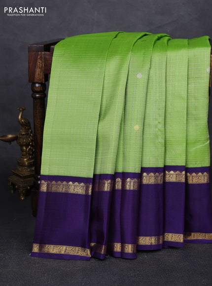Pista Green & Blue Pure Kanchipuram Silk - Checks