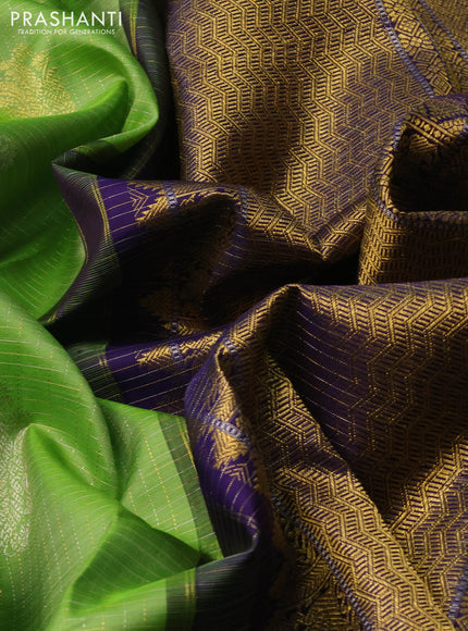 Pista Green & Blue Pure Kanchipuram Silk - Checks