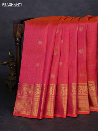 Orange Pure Kanchipuram Silk - Checks