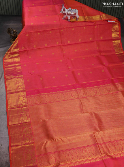 Orange Pure Kanchipuram Silk - Checks