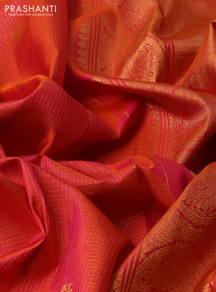 Orange Pure Kanchipuram Silk - Checks
