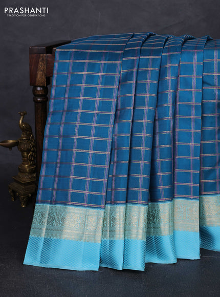 Peacock Green & Aqua Blue Pure Kanchipuram Silk - Buttas