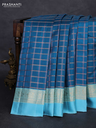 Peacock Green & Aqua Blue Pure Kanchipuram Silk - Buttas