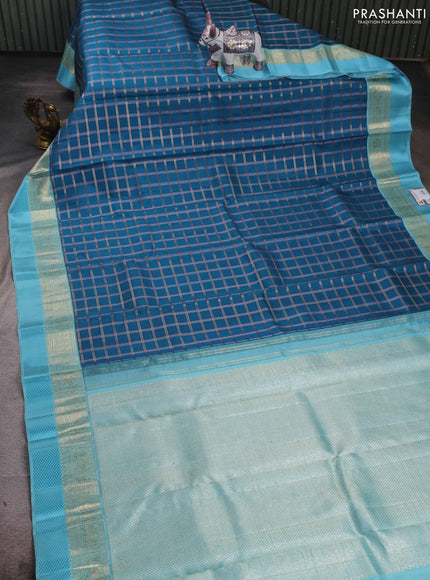 Peacock Green & Aqua Blue Pure Kanchipuram Silk - Buttas