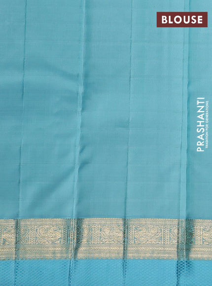 Peacock Green & Aqua Blue Pure Kanchipuram Silk - Buttas