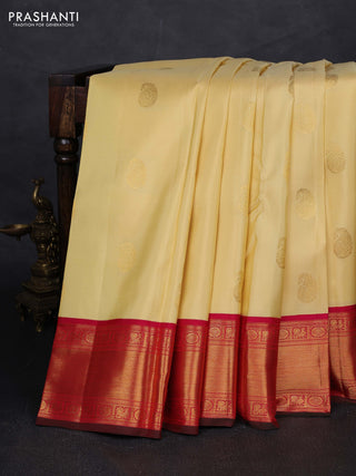 Pale Yellow & Pink Pure Kanchipuram Silk - Buttas
