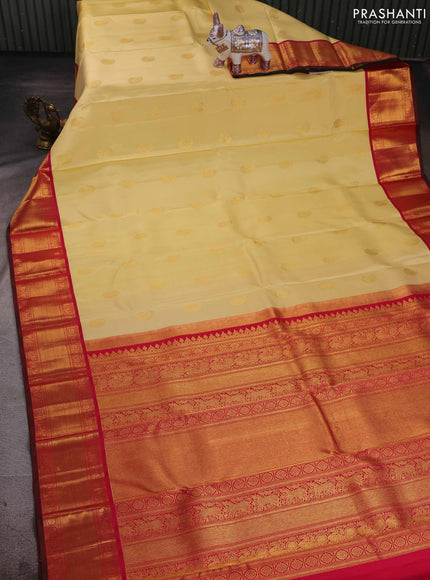 Pale Yellow & Pink Pure Kanchipuram Silk - Buttas