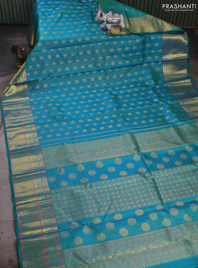 Teal Green Pure Kanchipuram Silk - Vairaosi
