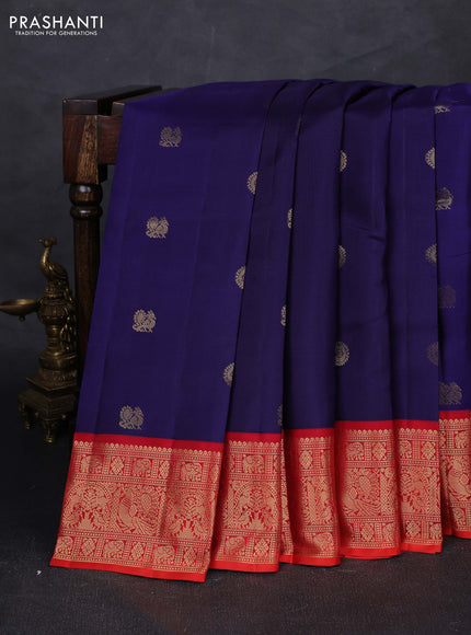 Blue & Orange Pure Kanchipuram Silk - Buttas