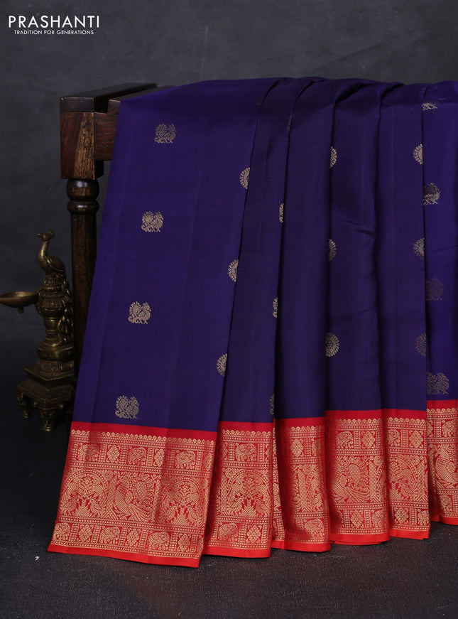 Blue & Orange Pure Kanchipuram Silk - Buttas