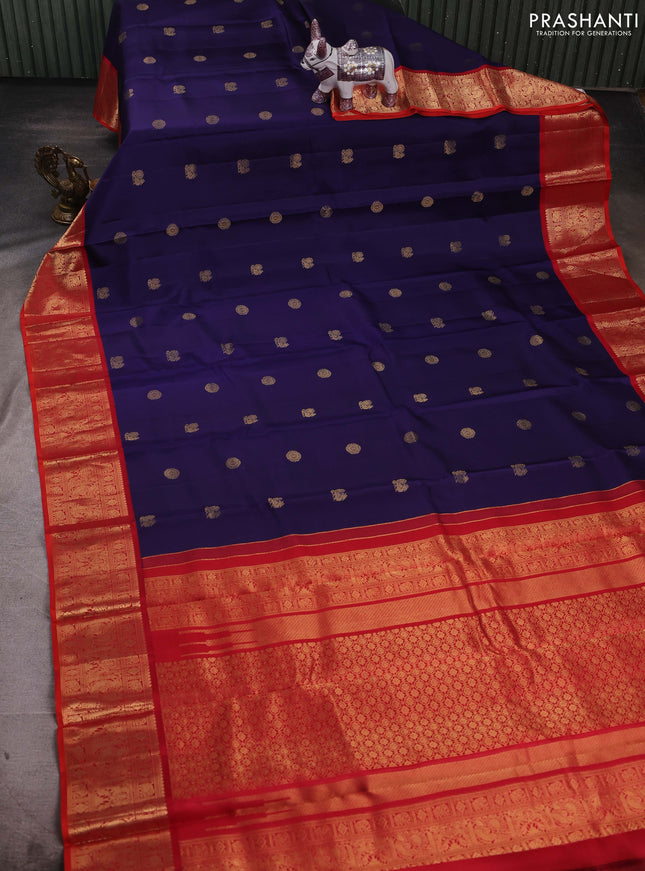 Blue & Orange Pure Kanchipuram Silk - Buttas