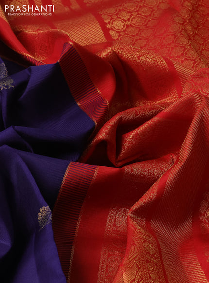 Blue & Orange Pure Kanchipuram Silk - Buttas
