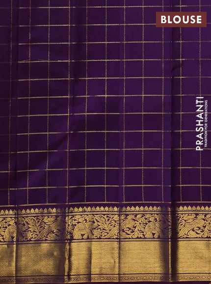 Blue & Purple Pure Kanchipuram Silk - Checks
