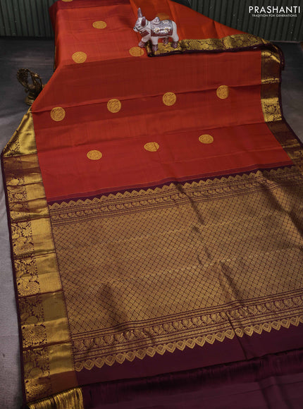 Rust & Wine Pure Kanchipuram Silk - Buttas