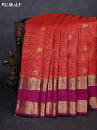 Rust & Purple Pure Kanchipuram Silk - Buttas