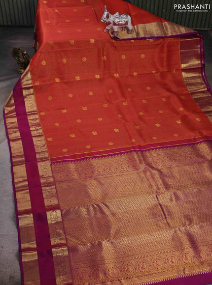 Rust & Purple Pure Kanchipuram Silk - Buttas