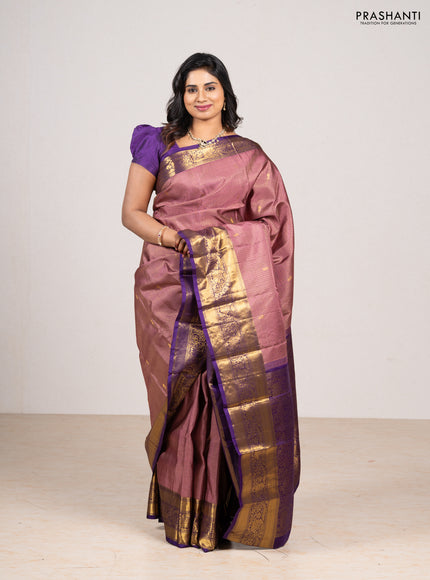 Pastel Pink & Violet Pure Kanchipuram Silk - Buttas
