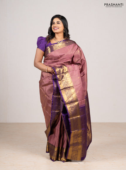 Pastel Pink & Violet Pure Kanchipuram Silk - Buttas