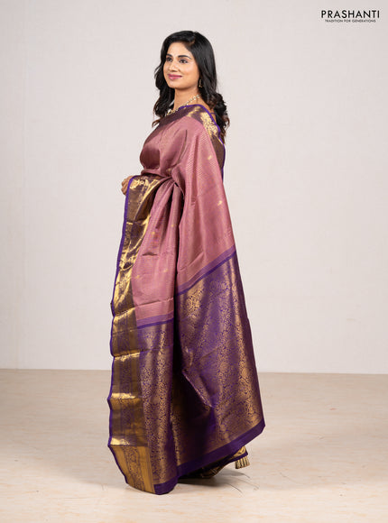 Pastel Pink & Violet Pure Kanchipuram Silk - Buttas