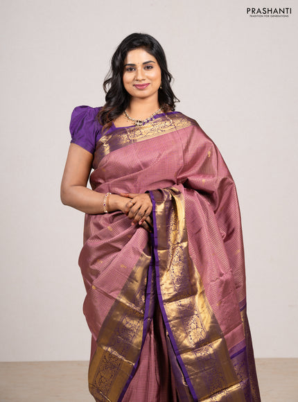 Pastel Pink & Violet Pure Kanchipuram Silk - Buttas