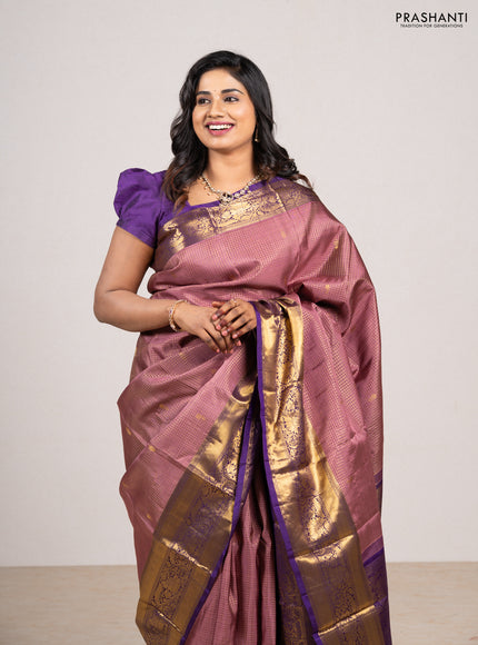 Pastel Pink & Violet Pure Kanchipuram Silk - Buttas
