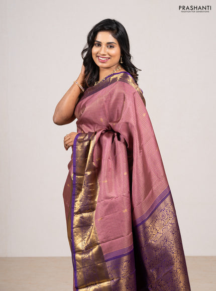 Pastel Pink & Violet Pure Kanchipuram Silk - Buttas