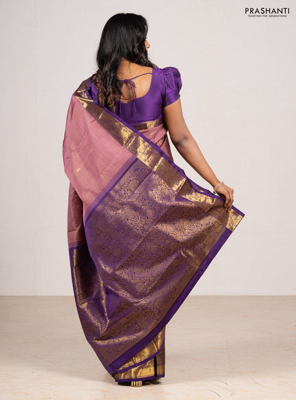 Pastel Pink & Violet Pure Kanchipuram Silk - Buttas