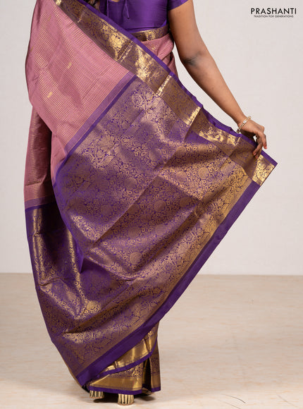 Pastel Pink & Violet Pure Kanchipuram Silk - Buttas