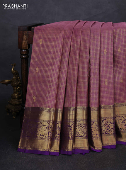 Pastel Pink & Violet Pure Kanchipuram Silk - Buttas