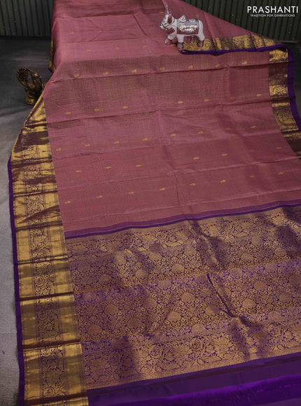 Pastel Pink & Violet Pure Kanchipuram Silk - Buttas