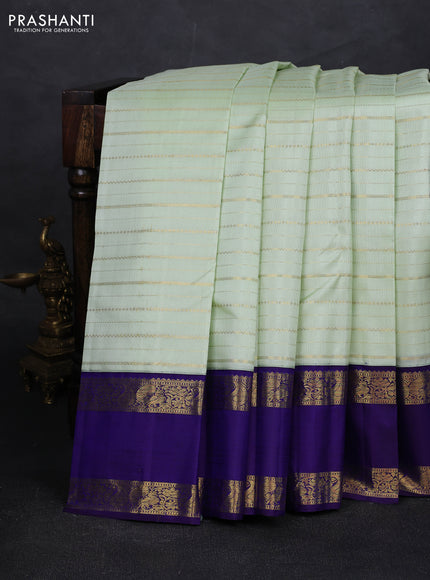 Pista Green & Blue Pure Kanchipuram Silk Saree