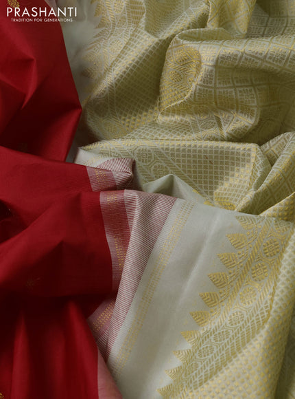 Red & Pista Green Pure Kanchipuram Silk - Buttas