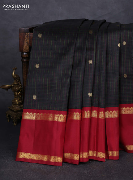 Black & Maroon Pure Kanchipuram Silk - Checks