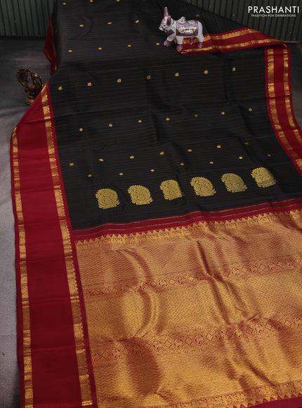 Black & Maroon Pure Kanchipuram Silk - Checks