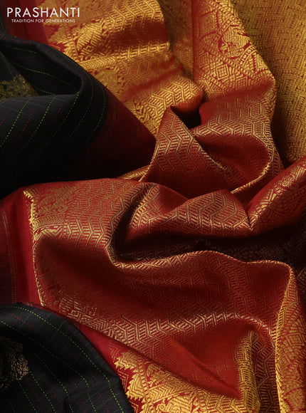 Black & Maroon Pure Kanchipuram Silk - Checks